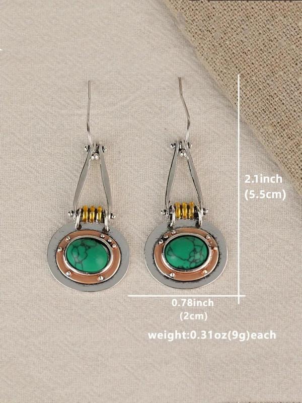 Vintage Oval Turquoise Decor Dangle Earrings, Zinc Alloy Jewelry, Trendy Female Gifts for Party