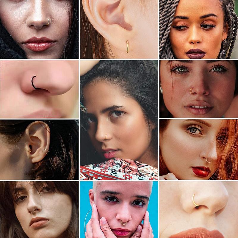 Jstyle G23 Titanium Nose Ring Hoops Septum Click Ring for Helix Tragus Cartilage Earrings Piercing Jewelry for Women Men