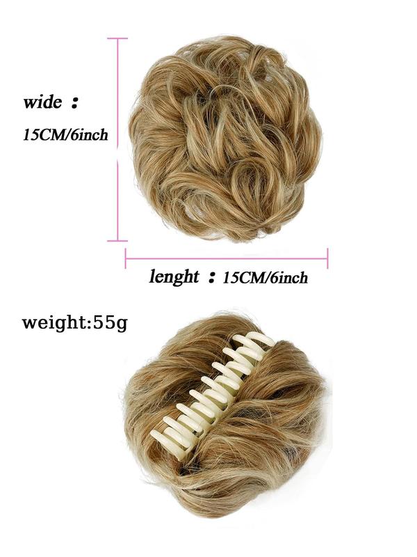 6 Inch Hair Bun, Fluffy Natural Messy Bun, Claw Clip in Hair Piece Wavy Curly Hair Bun, Ponytail Extensions Scrunchie Hairpieces, 2024 Summer Accessories