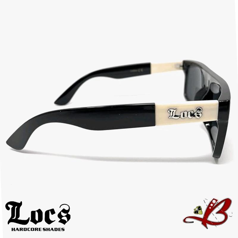 LOCS Glossy Black Ivory Accent Squared Flat Top Sunglasses Unisex Full Frame Designer OG Street Biker Gangster Cholo Designer Hardcore Shades | Original & Authentic Locs