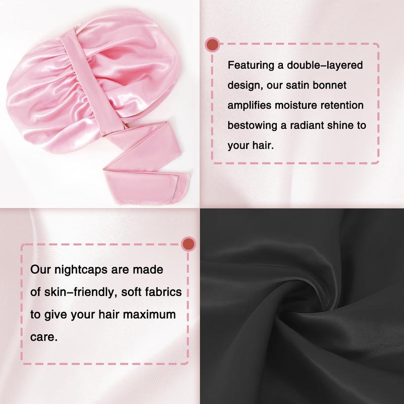 Satin Bonnet Silk Bonnet for Sleeping Double Layer Satin Lined Hair Bonnet with Tie Band for Women Curly Hair silver  bonnet