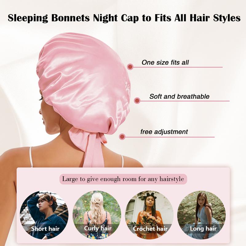 Satin Bonnet Silk Bonnet for Sleeping Double Layer Satin Lined Hair Bonnet with Tie Band for Women Curly Hair silver  bonnet