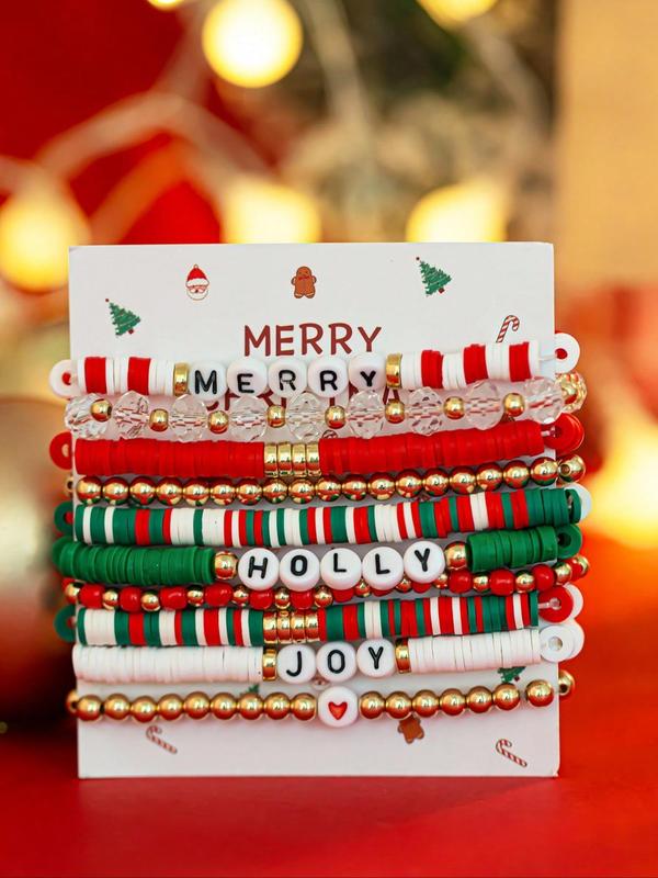 Christmas Themed Beaded Bracelet, Fashionable Letter Decor Beaded Bracelet for Women & Girls, Casual Trendy Accessories for Party and Daily Life