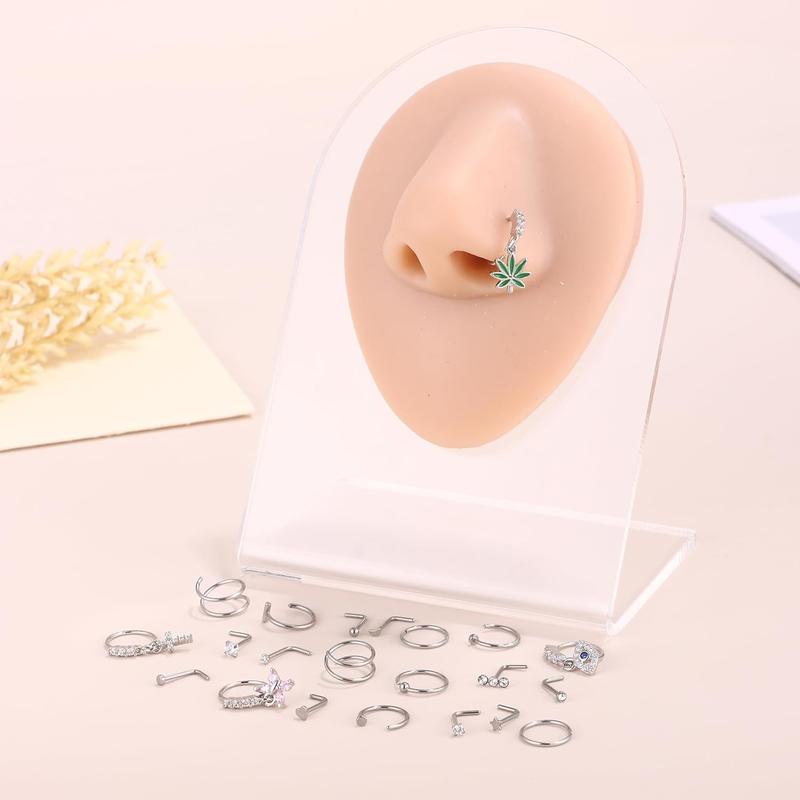 22 Gold Filled Dangle Nose Ring Hoops 316L Surgical Steel Nose Rings Hypoallergenic Nose Piercing Jewelry for Women Men