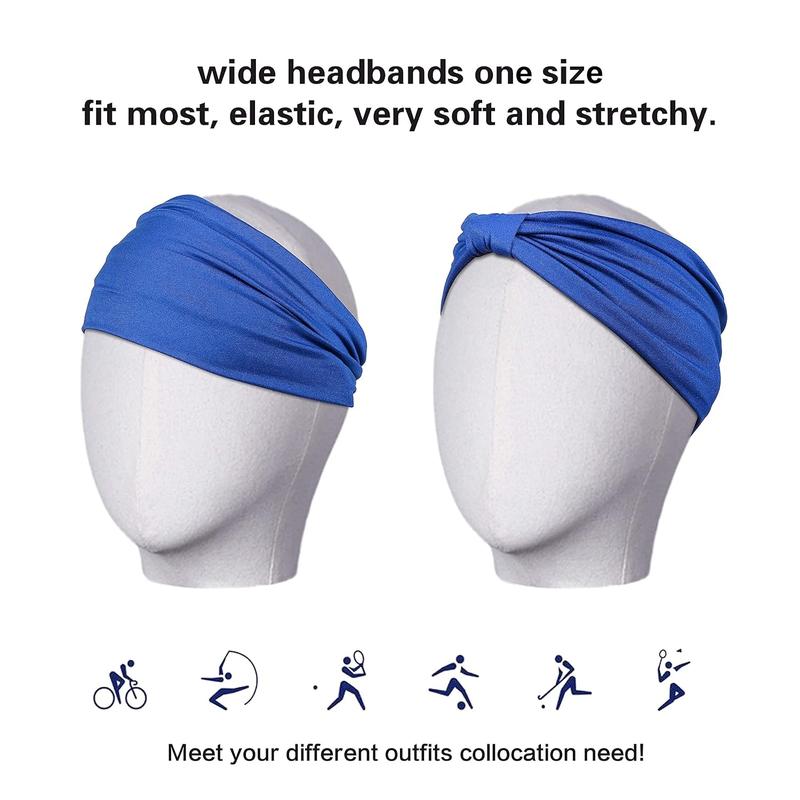 6 Pack Wide Headbands for Women Non Slip Soft Elastic Bands Yoga Running Workout Gym Wraps, Knotted Cotton Cloth Turbans Bandana (with 6 Pcs Ties)