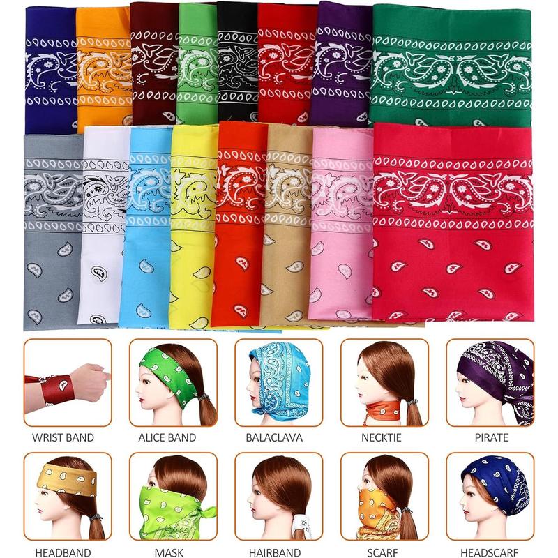 16 Count Bandanas Multi-Purpose Party Outdoor Favor Scarf Headband Handkerchiefs for Unisex Women Men Boy Girls