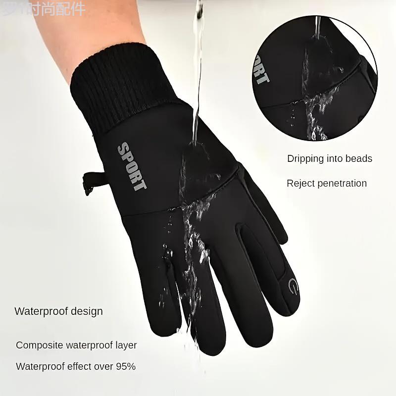 1 Pair Thermal Water-Resistant Touchscreen Winter Gloves - Cold Weather Gloves with Preppy Style, Polyester Knit Fabric, Ideal for Driving, Running, Cycling, and Outdoor Activities in Freezing Conditions