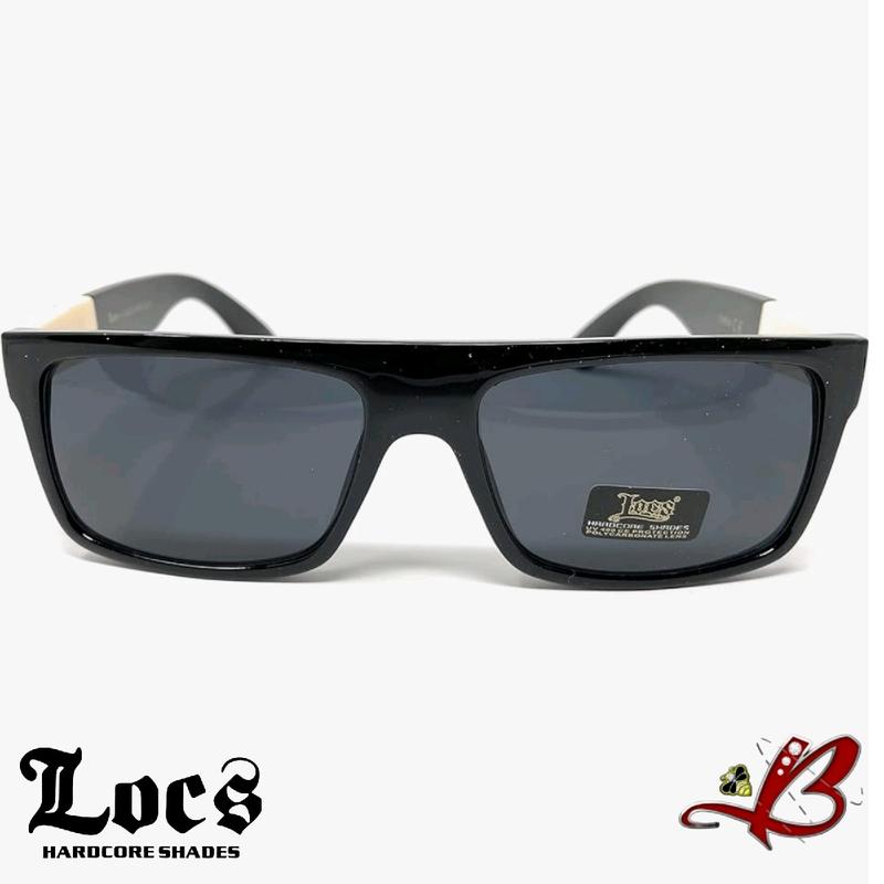 LOCS Glossy Black Ivory Accent Squared Flat Top Sunglasses Unisex Full Frame Designer OG Street Biker Gangster Cholo Designer Hardcore Shades | Original & Authentic Locs