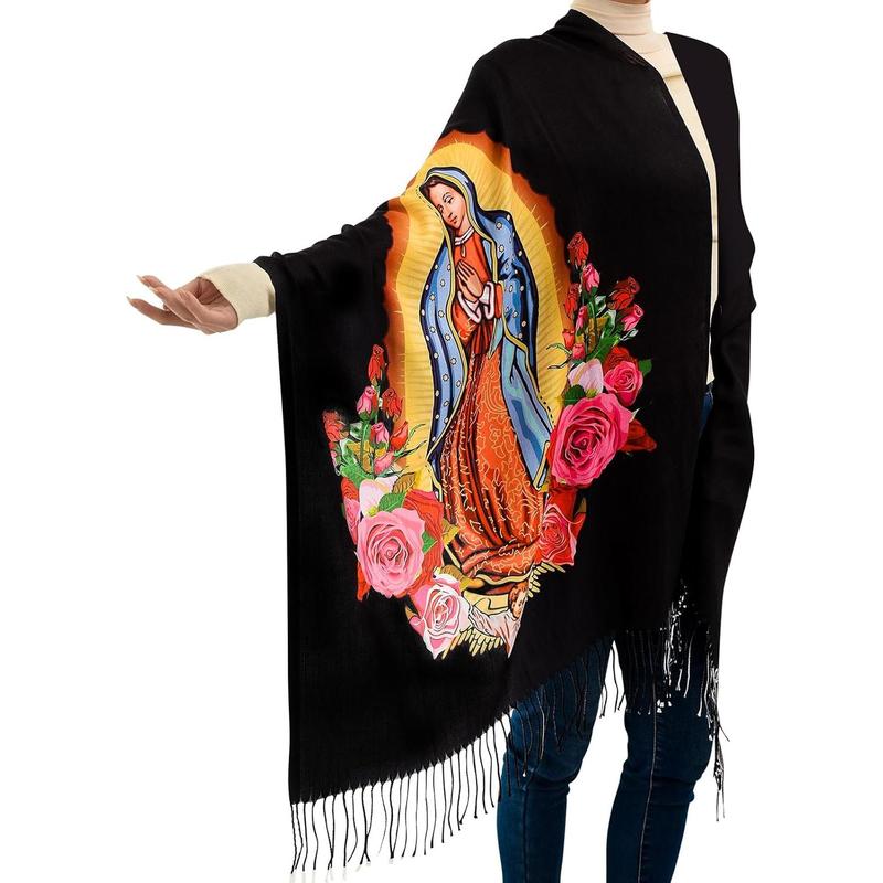 Virgen De Guadalupe Blanket Scarf,Traditional Mexican Dress Prayer Shawl Catholic Gifts for Women,Virgin Mary Hoodie Poncho,Rebozos Vestidos Mexicana Regalos Para Mujer Mamá Abuelita Mi Esposa