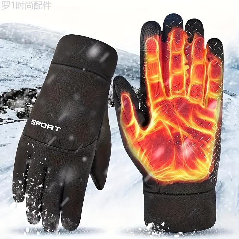 1 Pair Thermal Water-Resistant Touchscreen Winter Gloves - Cold Weather Gloves with Preppy Style, Polyester Knit Fabric, Ideal for Driving, Running, Cycling, and Outdoor Activities in Freezing Conditions