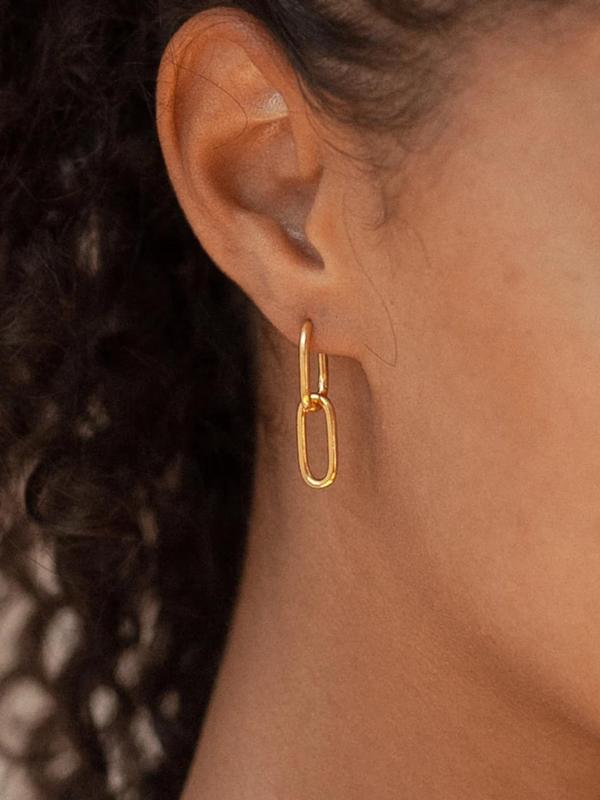 Geometric Chain Design Dangle Earrings, Simple Drop Earrings for Everyday Use, Fashion Accessories for Women