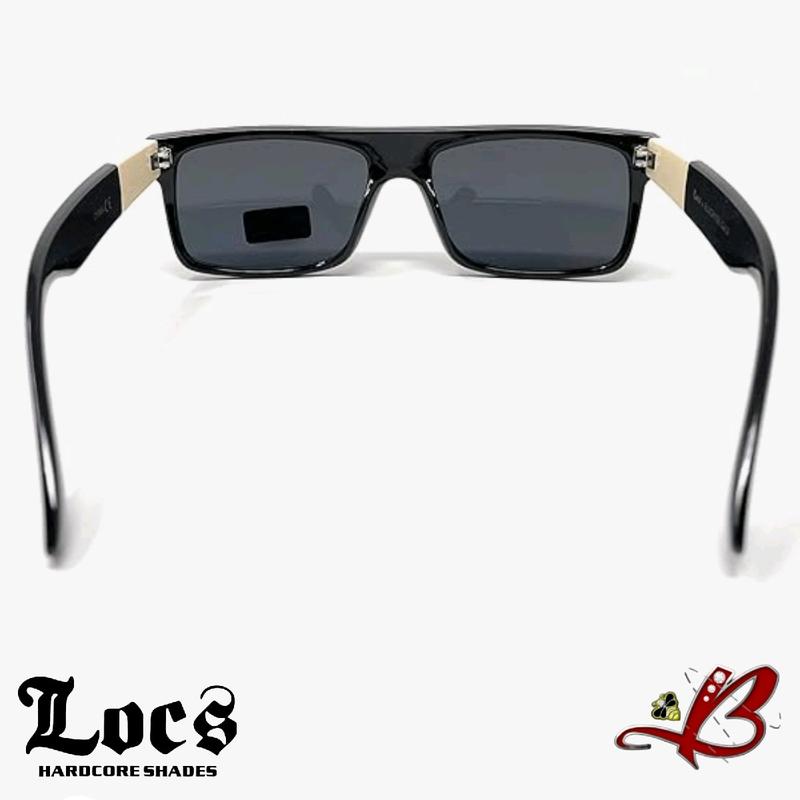 LOCS Glossy Black Ivory Accent Squared Flat Top Sunglasses Unisex Full Frame Designer OG Street Biker Gangster Cholo Designer Hardcore Shades | Original & Authentic Locs