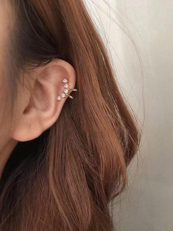 Women's Elegant Fashion Artificial Zircon Ear Cuff, 1 Pair Casual Simple Style Plain Color Ear Bone Clip, Fashionable Jewelry for Women for Daily & Party Decoration