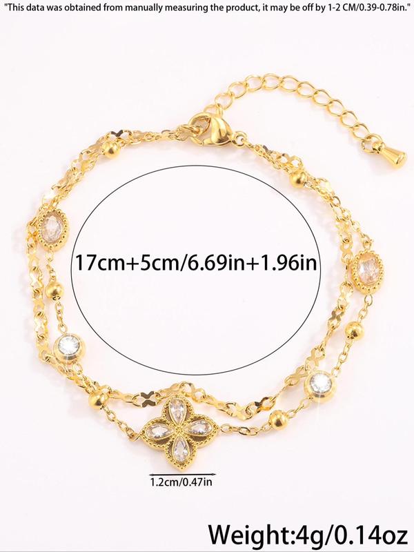 Elegant Rhinestone Decorated Layered Lobster Closure Bracelet, Fashionable Jewelry for Women & Girls, Trendy All-match & Exquisite Jewelry for Birthday Gift