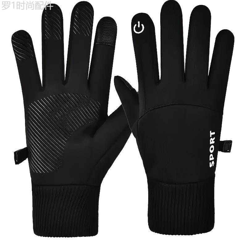 1 Pair Thermal Water-Resistant Touchscreen Winter Gloves - Cold Weather Gloves with Preppy Style, Polyester Knit Fabric, Ideal for Driving, Running, Cycling, and Outdoor Activities in Freezing Conditions