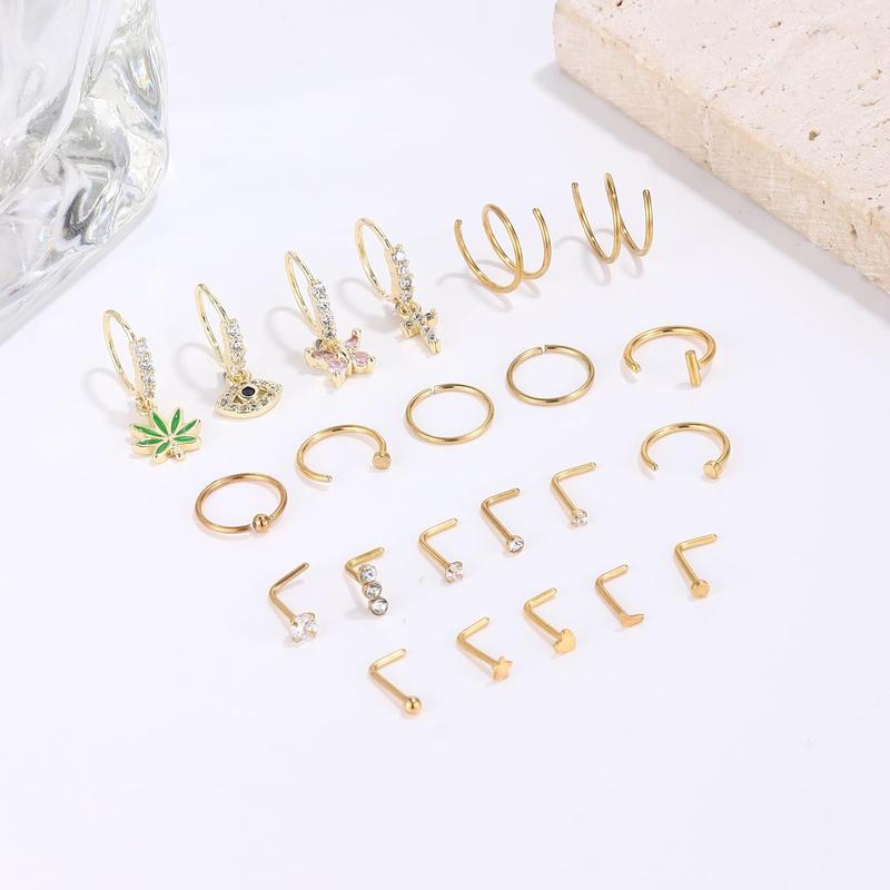 22 Gold Filled Dangle Nose Ring Hoops 316L Surgical Steel Nose Rings Hypoallergenic Nose Piercing Jewelry for Women Men