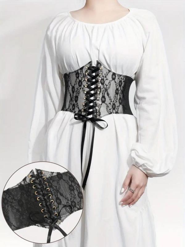 Women's Elegant Contrast Lace Corset Belt, Lolita Lace-up Corset Belt, Trendy Minimalist Elastic Waistband, Fashionable Clothes Accessories for Daily & Party Decoration