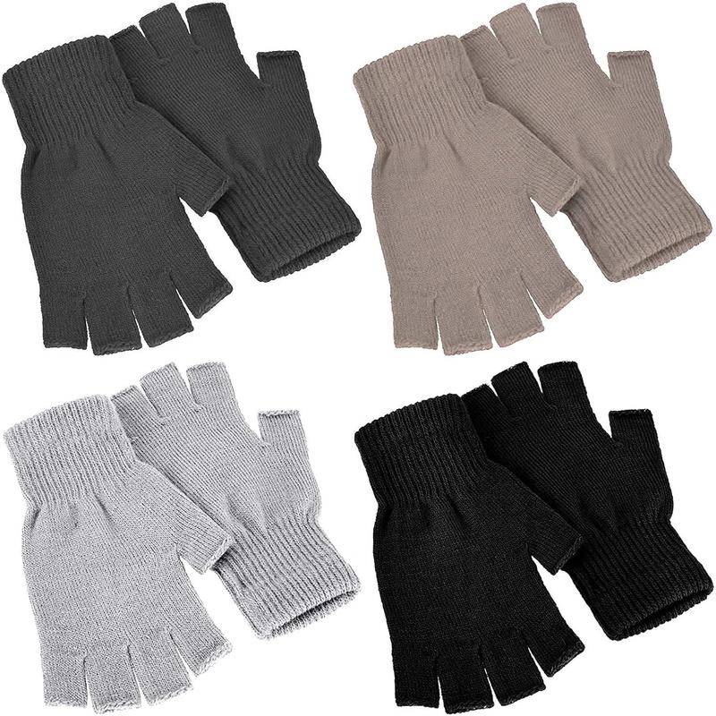 4 Pairs Winter Half Finger Gloves Knitted Fingerless Mittens Warm Stretchy Gloves for Men and Women