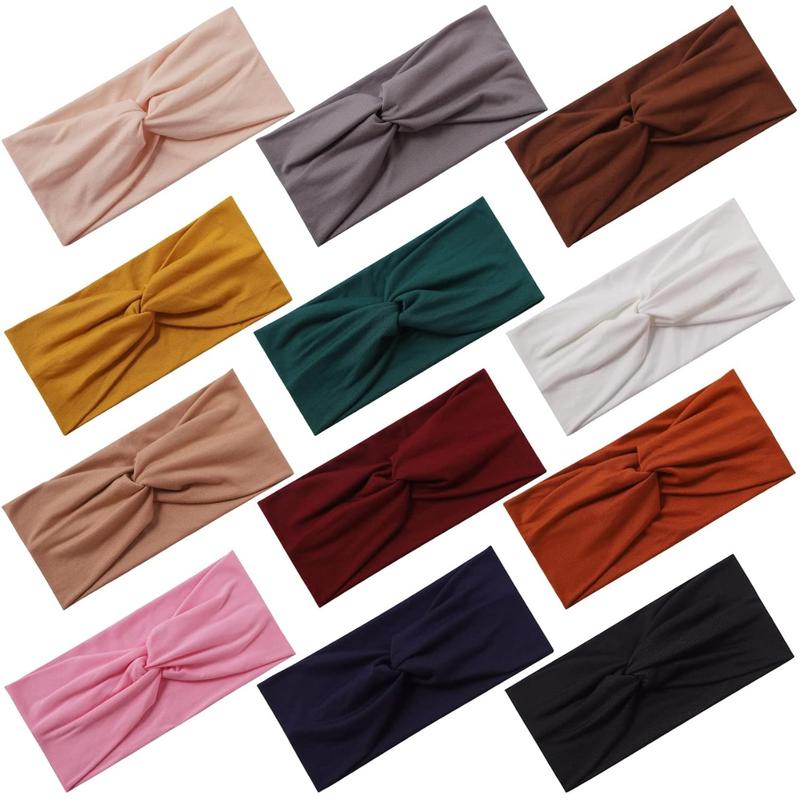 12 Pack  Stretchy Headbands for Women, Absorbed Sport Headband Soft Twist Knotted Headbands for Daily Life Yoga Workout