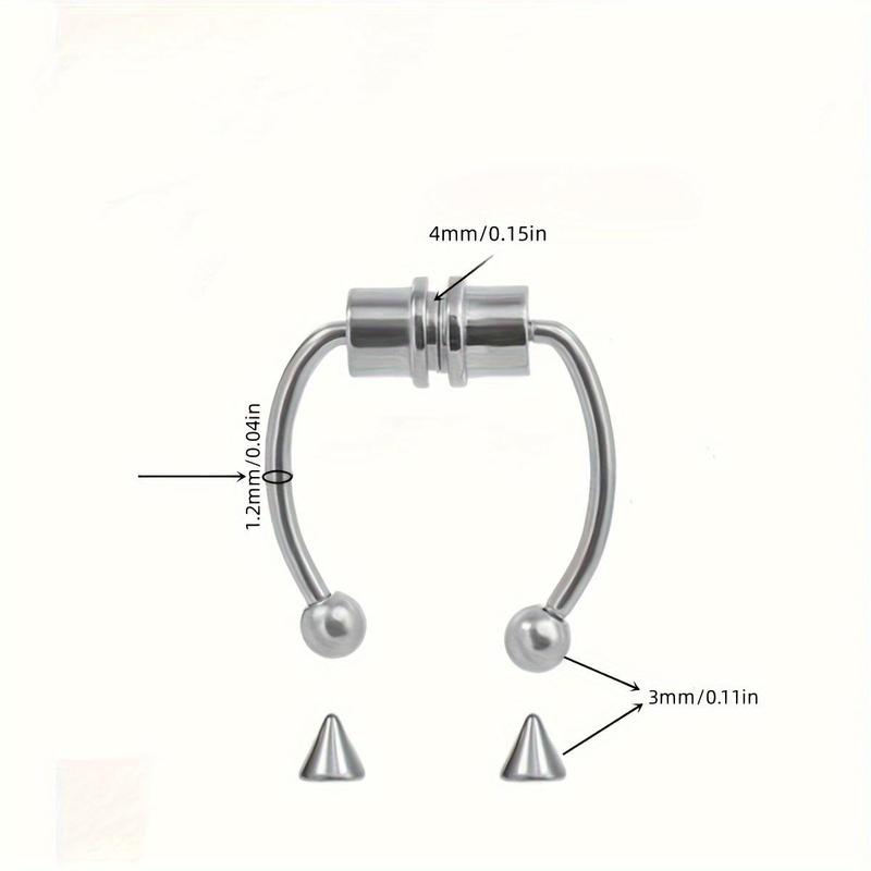 2count Stainless Steel Magnet Nose Rings, Y2K Horseshoe Rings Accessories for Men