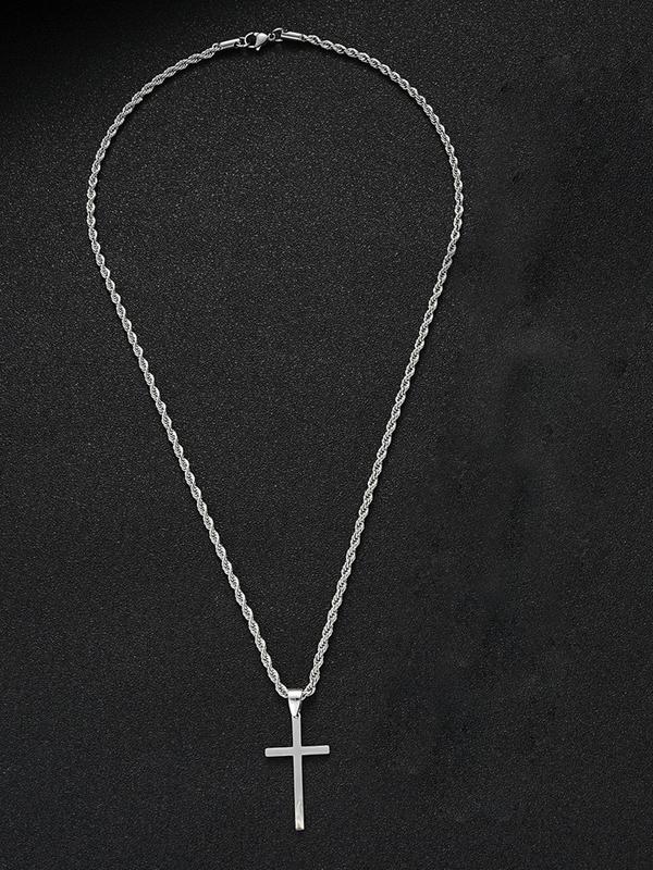 Unisex Casual Twist Cross Pendant Necklace & Chain Necklace, Punk Hip Hop Style Stainless Steel Necklace Set for Party, Daily Clothing Decor for Boy, Jewelry for Men