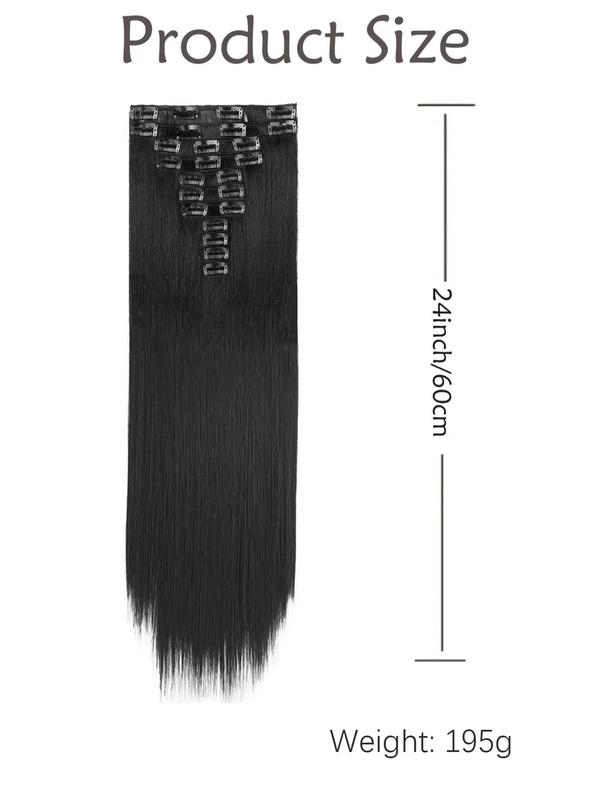 24 Inch Long Straight Clip-in Hair Extensions, Natural Soft Synthetic Hairpieces for Women, Increase Hair Volume for Holiday Use