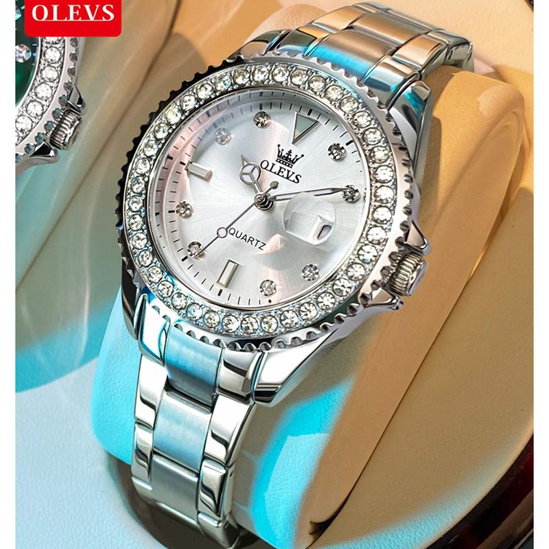 OLEVS Original Diamond Dial Quartz Watch for Women Fashion Elegant Ladies Watches Stainless Steel Waterproof Women's Wristwatch