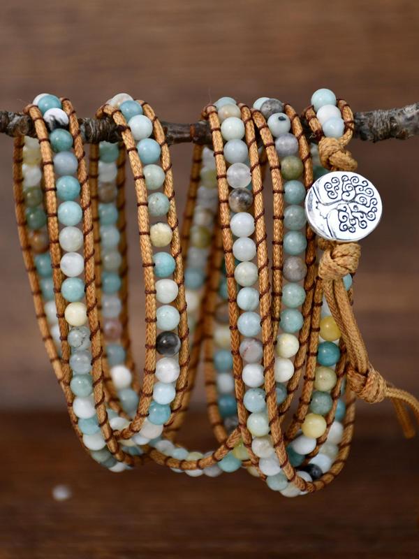 Boho Style Natural ite Beaded Bracelet, Tree Of Life Charm Braided Bracelet for Women & Men, Fashion Jewelry Accessories for Daily Wear