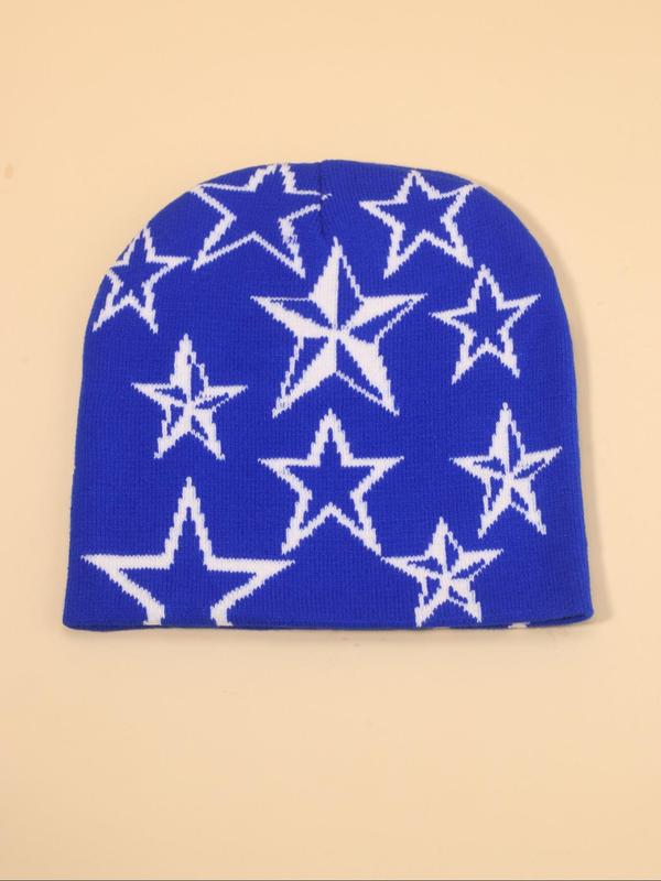 Y2K Style Star Pattern Beanie Hat, Casual Outdoor Sports Hat for Fall & Winter, Warm and Stylish Knitted Hat for Men & Women