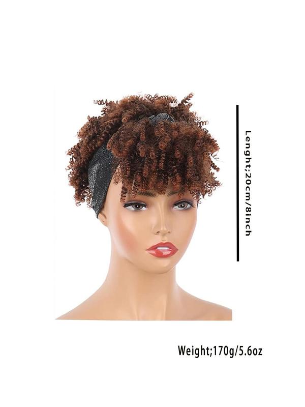 8 Inch Brown Short Curly Wigs with Headband, Glueless Wigs for Afro Hairstyles Ideas, Afro Wigs for Black Women, Gorgeous Fluffy Wigs with Bangs, Synthetic Full Machine Wigs for Party, Daily, Wigs for Women