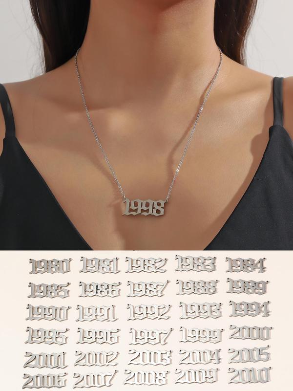 Spring Street Style Birth Year Number Charm Necklace, Trendy Stainless Steel Charm Necklace, Fashionable Vintage Summer Fall 2024 Jewelry for Men & Women As Gift for Couples & Friends, Fall Outfits, Fall Freshness