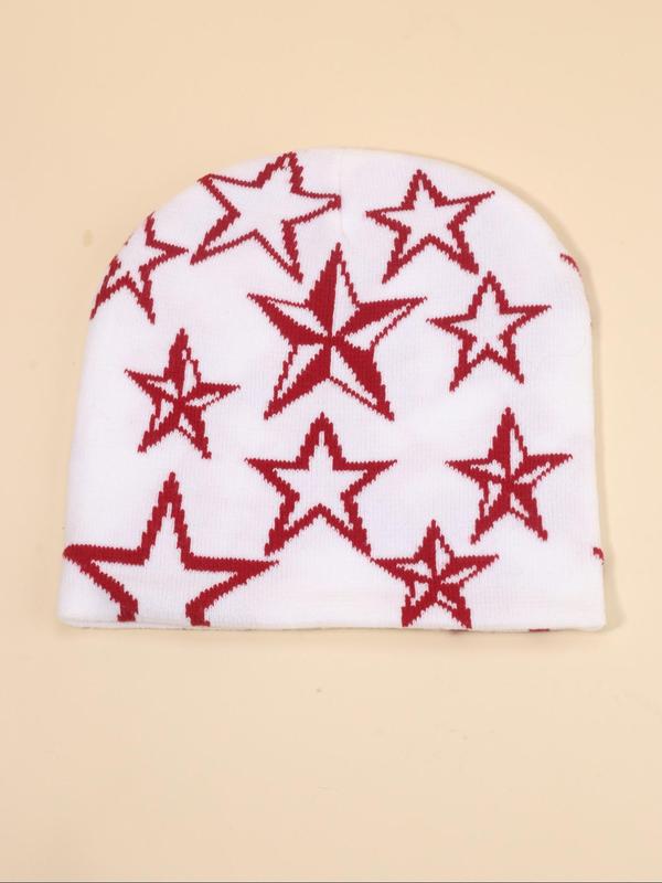 Y2K Style Star Pattern Beanie Hat, Casual Outdoor Sports Hat for Fall & Winter, Warm and Stylish Knitted Hat for Men & Women