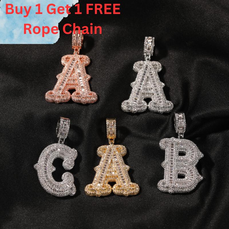 4:00AM Retro Luxury Iced Out CZ Custom Pendant Letter Pendant Zirconia Initial English Letter Zircon Charm Pendant Couple