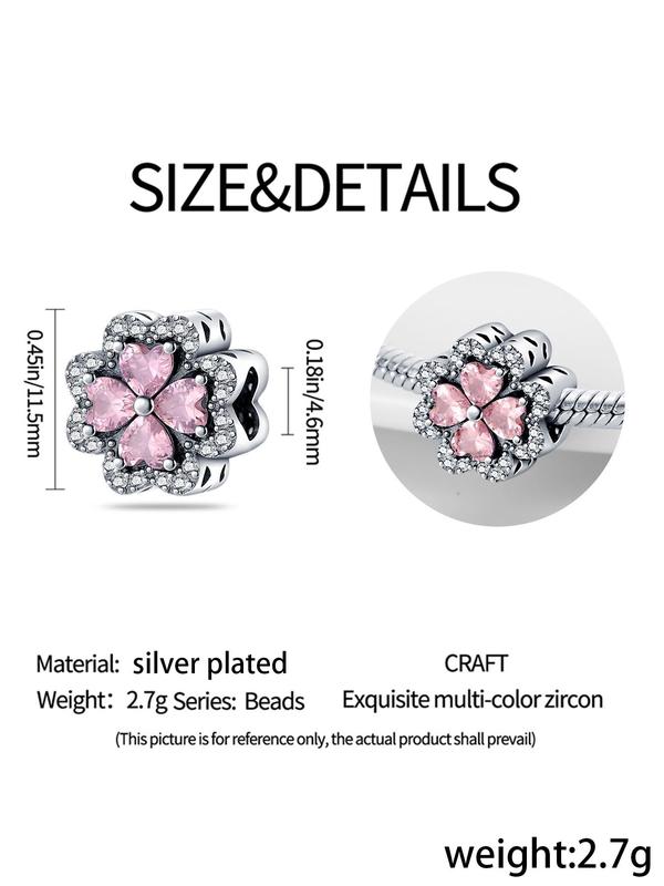 Four-leaf Clover Design Charm, Artificial Zircon Decor Flower Shaped Beades, DIY Jewelry Accessories for Bracelet, Trendy All-match & Exquisite Jewelry for Birthday Gift