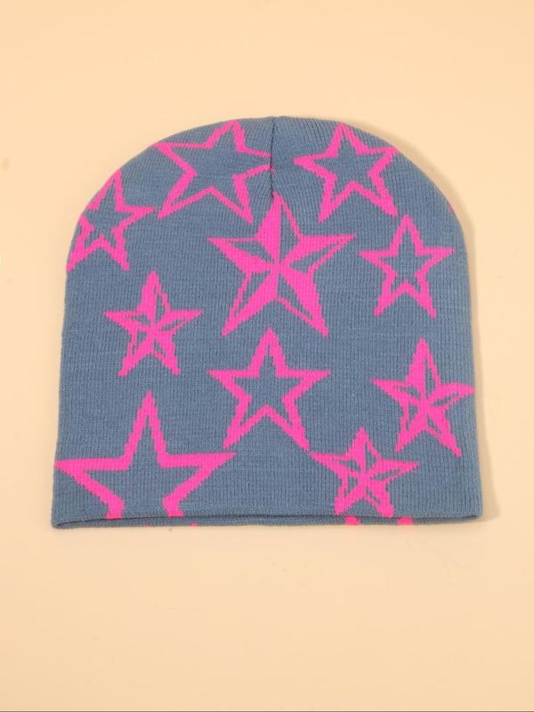 Y2K Style Star Pattern Beanie Hat, Casual Outdoor Sports Hat for Fall & Winter, Warm and Stylish Knitted Hat for Men & Women