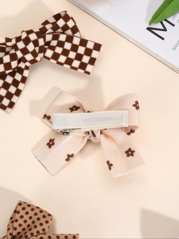 Cute Bow Design Hair Clip, Polka Dot & Floral & Checked & Leopard Pattern Hair Clips Set for Girls, Fashion Hair Accessories for Party, Daily Clothing Decor