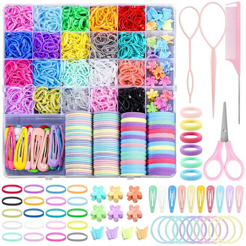 Hair Accessories for Girl, 1543  Elastic Hair Rubber Bands Set 20 Colors Elastic Hair Ties with Organizer Box Cotton  Hair Ties, Hair Tail Tools, Rat Tail Comb, Butterfly Hair Clips