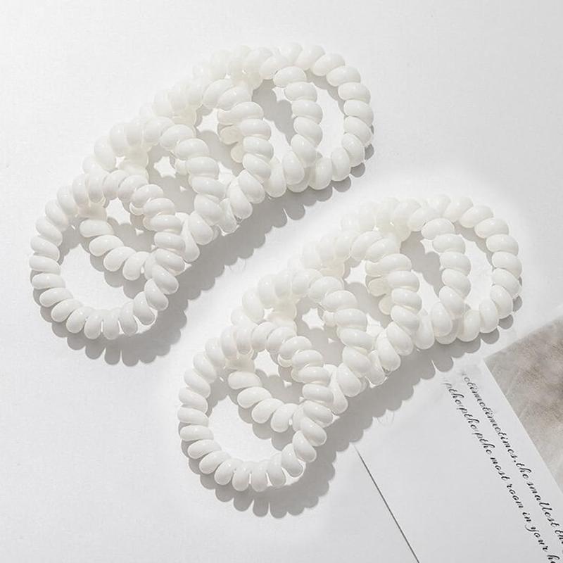 Spiral Hair Ties Traceless Coil Hair Ties 20 count No Crease Phone Cord Hair Ties  Ponytail Holder 2.15inch No  Elastic Hair Bands Hair Accessories for Women Girls (White)