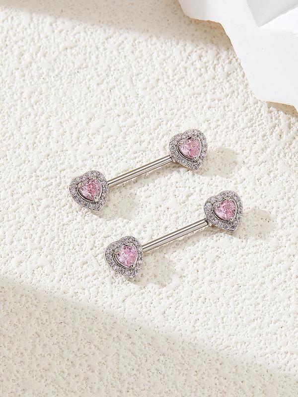 Cute Heart Shaped Nipple Ring, Rhinestone Decor Nipple Barbell, Body Jewelry for Women, Fashion Accessories for Party, Daily Clothing Decor