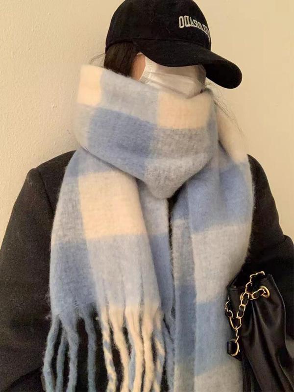  Women's Elegant Trendy Plaid Scarf, Casual Fashionable Warm Comfy Shawl for Party, Soft Comfy Scarf for Fall & Winter