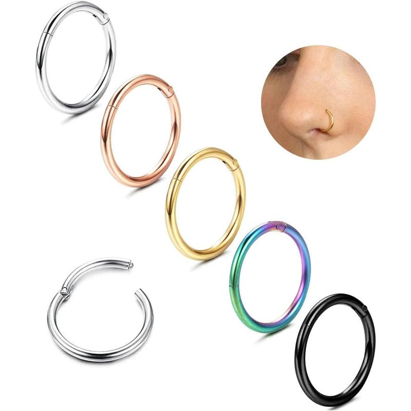 MILACOLATO 5count G23 Titanium Nose Rings Hoops 16G 18G 20G Septum Hinged Nose Rings Clicker Rings for Lip Cartilage Daith Helix Rook Tragus Ear Lobe Earrings Conch Piercing Jewelry Hypoallergenic Nose Rings for for Women Men 6mm 8mm 10mm 12mm