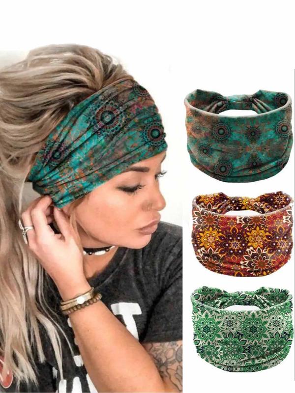 Ethnic Pattern Sport Hair Band, Boho Style Hair Band For Women & Girls, Summer Outfits, Fashion Hair Accessories For Gym Workout Running