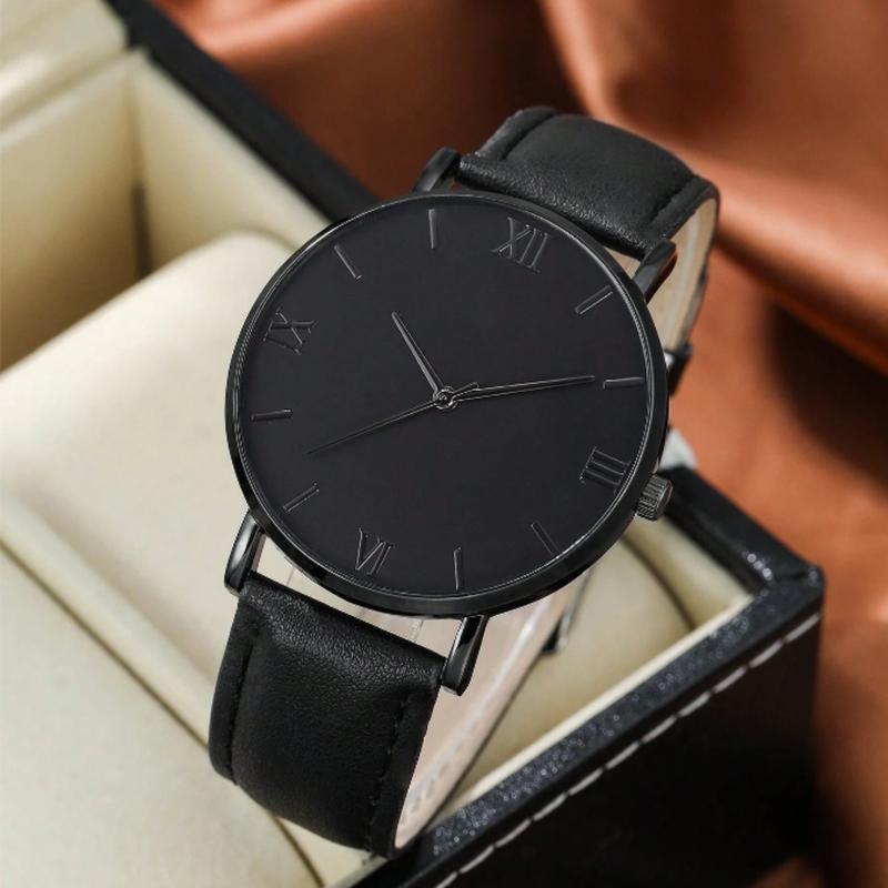 Men's Casual Black Quartz Watch and Bracelet Set - Best Gift for Men