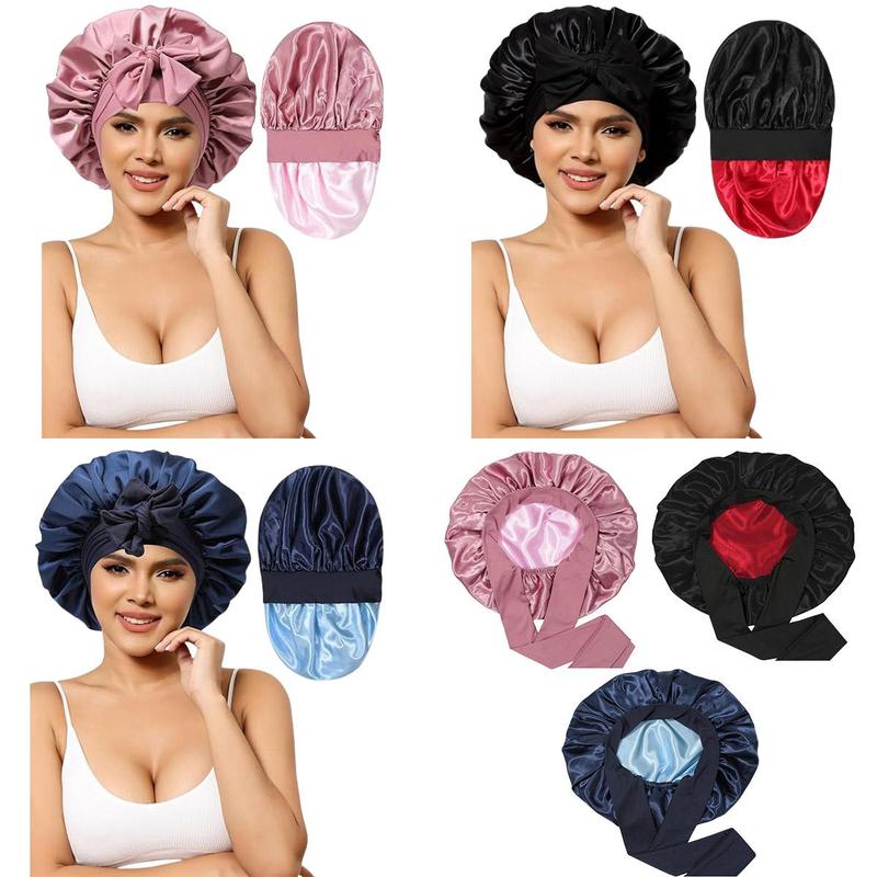 Double Layer Satin Night Cap Hair Care Silk-like Bonnet Sleeping Hat, Night Sleeping Cat with Elastic Tie Band for Women, New Trendy Bonnet, Gift