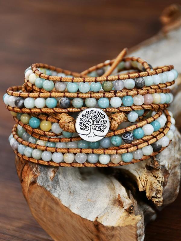 Boho Style Natural ite Beaded Bracelet, Tree Of Life Charm Braided Bracelet for Women & Men, Fashion Jewelry Accessories for Daily Wear