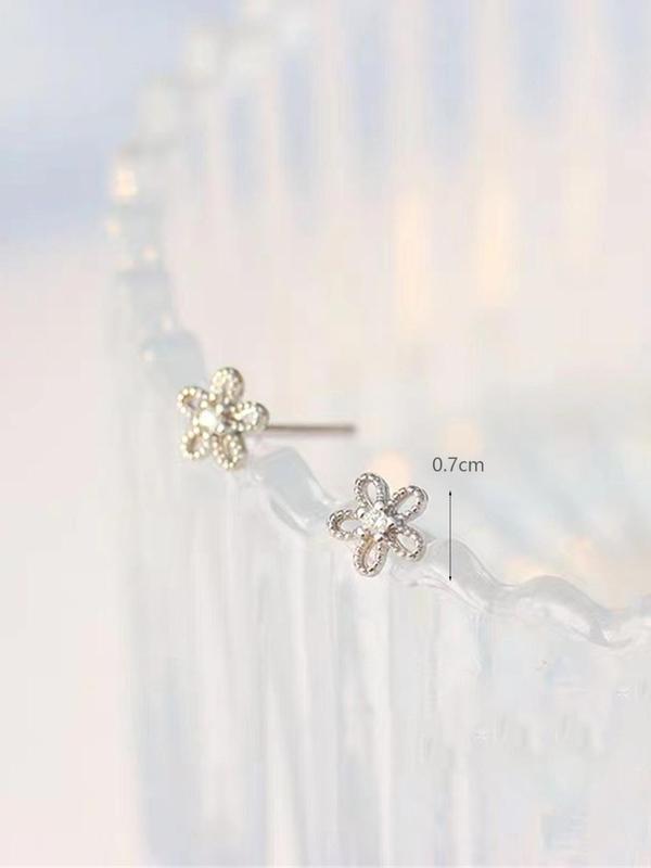 Hollow Flower Design Stud Earrings, Trendy Rhinestone Decor Small Floral Design Matching Jewelry, Cute Accessories for Women and Girls, Gift for Girlfriends