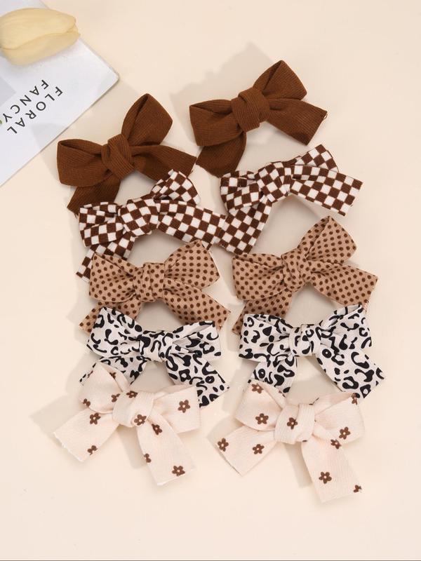 Cute Bow Design Hair Clip, Polka Dot & Floral & Checked & Leopard Pattern Hair Clips Set for Girls, Fashion Hair Accessories for Party, Daily Clothing Decor