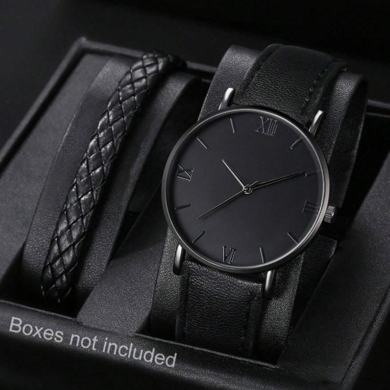 Men's Casual Black Quartz Watch and Bracelet Set - Best Gift for Men