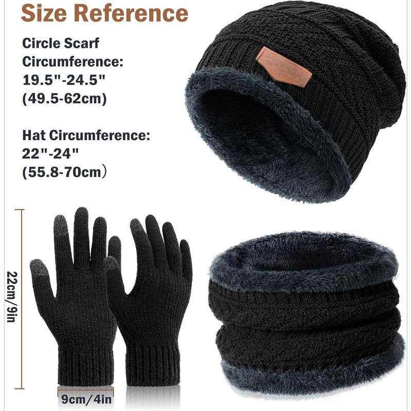 Winter Beanie Hat Circle Scarves Touchscreen Gloves Set, Warm Thick Fleece Lined Skull Cap Gloves Neck Warmer for Women Men