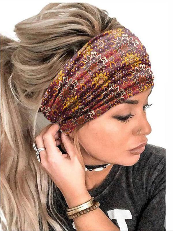 Ethnic Pattern Sport Hair Band, Boho Style Hair Band For Women & Girls, Summer Outfits, Fashion Hair Accessories For Gym Workout Running